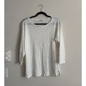J McLaughlin Womens Medium‎ Top 100% LINEN White Ivory Pullover Coastal Boho